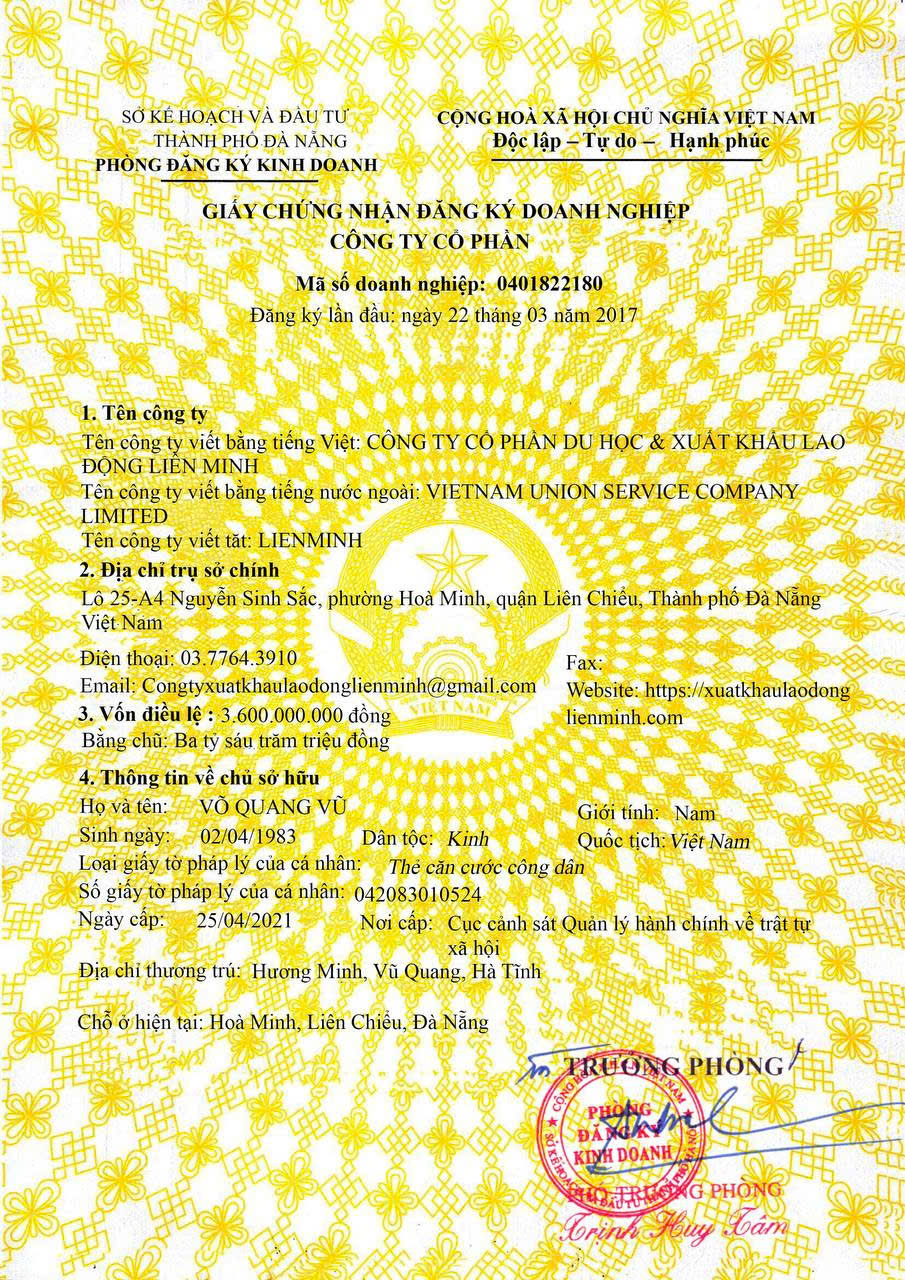 Giấy phép hoạt động công ty Liên Minh